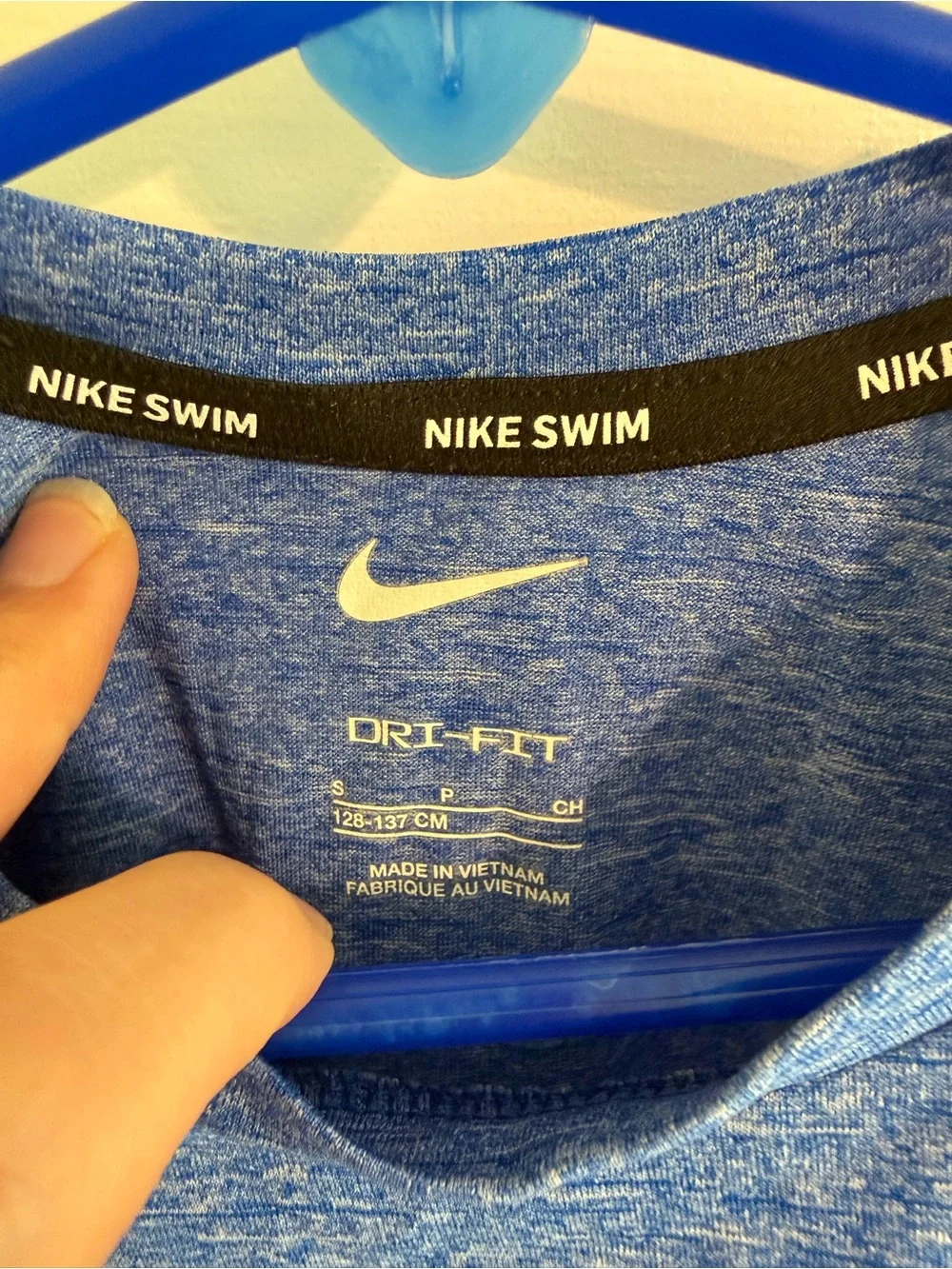 Nike Swim Boys Heather Blue Crewneck T with Swoosh (S)